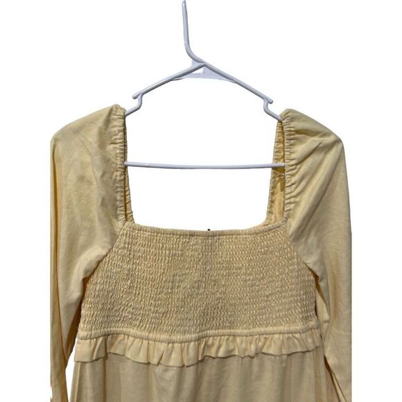 7 For All Mankind Puff Sleeves Smocked Linen Midi Dress Pastel Yellow Small NWT - Picture 9 of 13